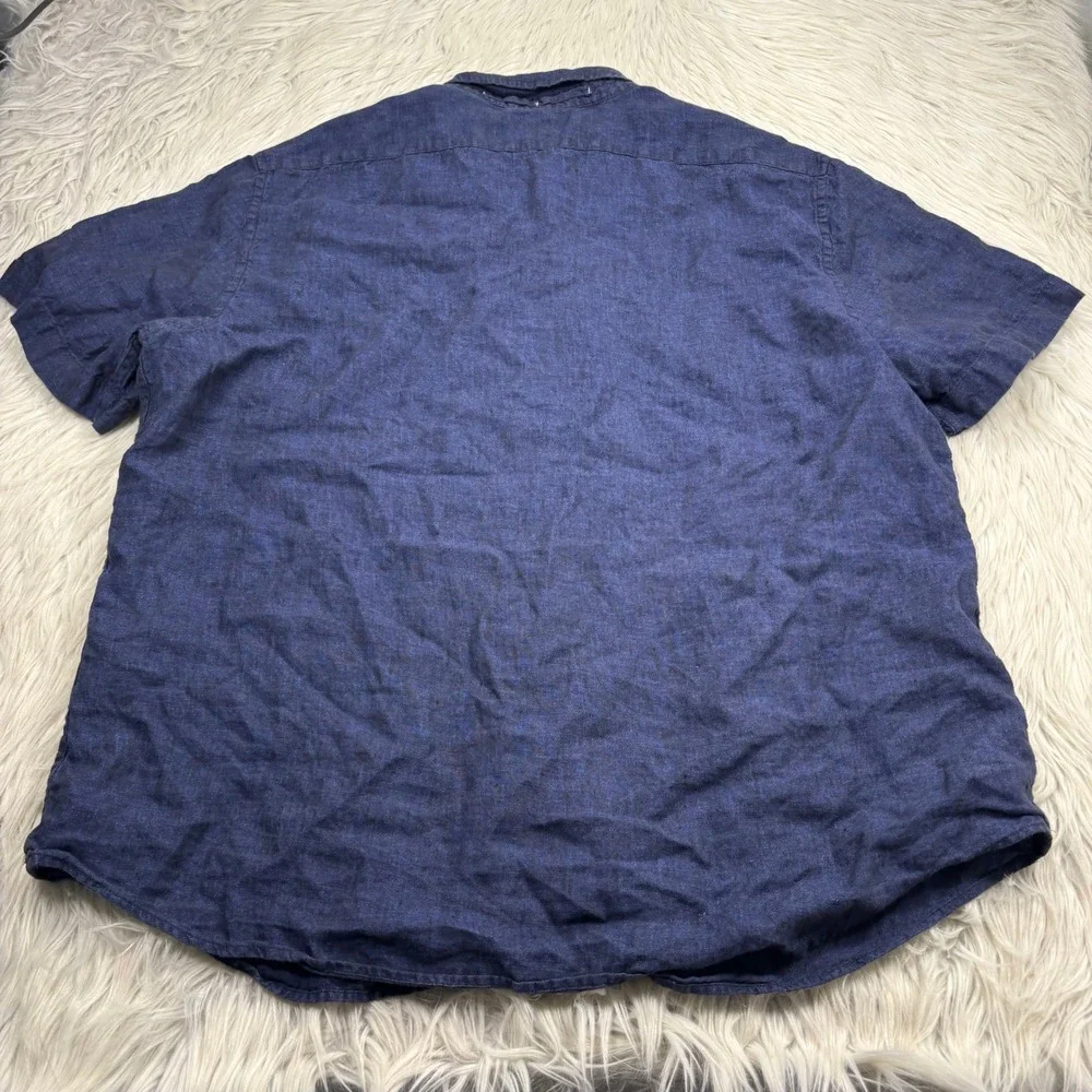 Banana Republic Men's XL Blue 100% Linen SS Button Down Shirt Resort Travel